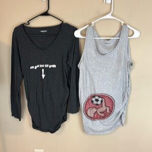Lot of 2 Cafe Press Gray Cotton Soccer Goalie  Maternity Tops Size Large